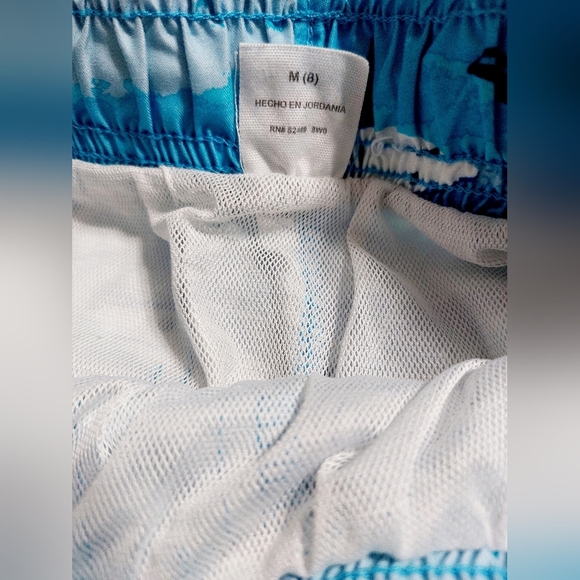 Blue Sharks Swim Trunks Boys Size M 8 Drawstring Waist - Picture 3 of 3